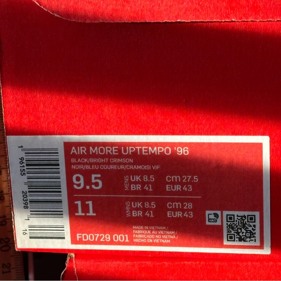 Nike Air More Uptempo Electric Black Red Men’s Shoes Retro New - Picture 11 of 14